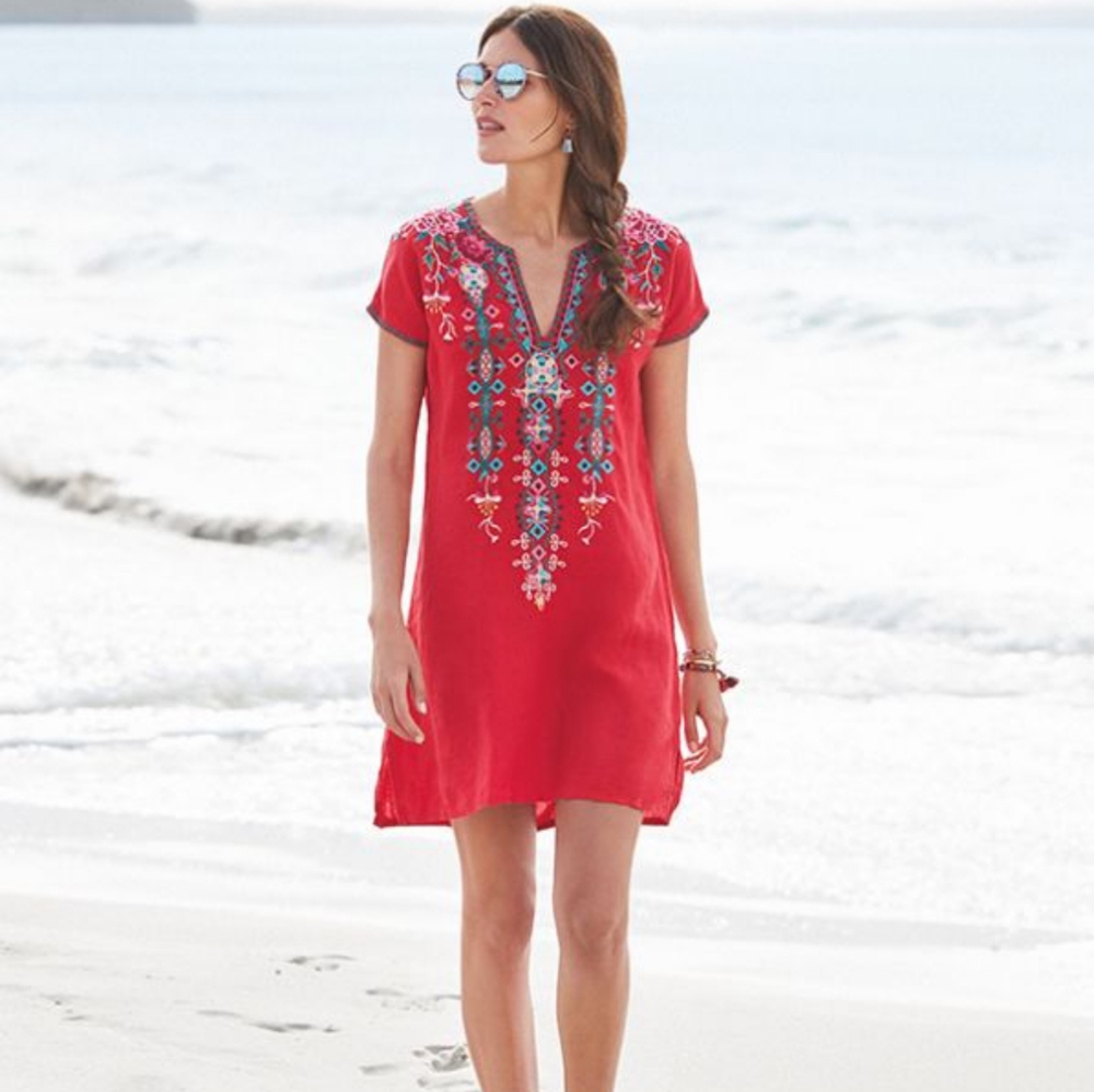 Johnny Was Peta linen embroidered boho dress